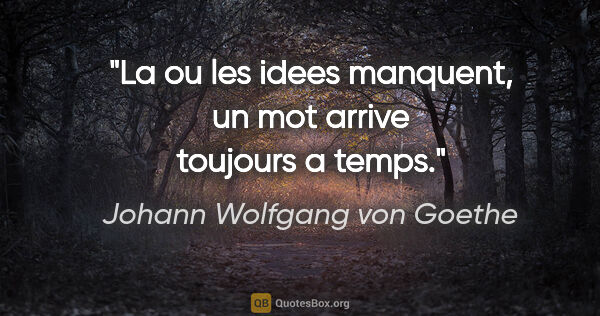 Johann Wolfgang von Goethe citation: "La ou les idees manquent, un mot arrive toujours a temps."