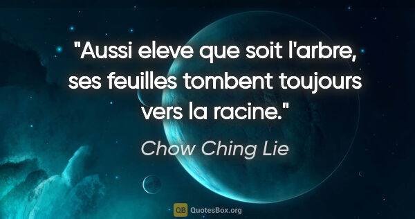 Chow Ching Lie citation: "Aussi eleve que soit l'arbre, ses feuilles tombent toujours..."