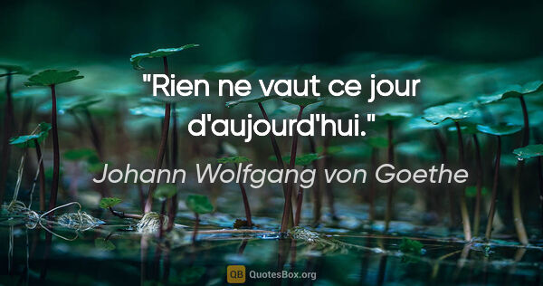 Johann Wolfgang von Goethe citation: "Rien ne vaut ce jour d'aujourd'hui."