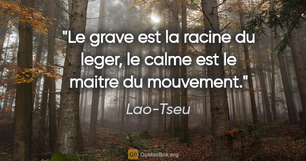 Lao-Tseu citation: "Le grave est la racine du leger, le calme est le maitre du..."