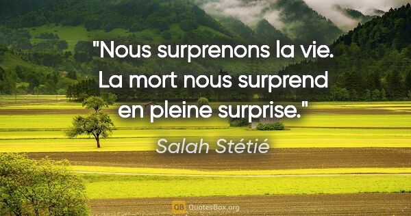 Salah Stétié citation: "Nous surprenons la vie. La mort nous surprend en pleine surprise."