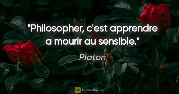 Platon citation: "Philosopher, c'est apprendre a mourir au sensible."