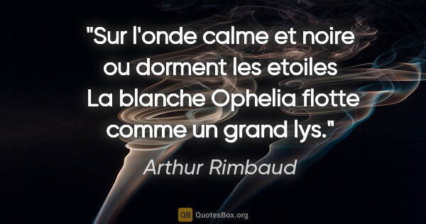 Arthur Rimbaud citation: "Sur l'onde calme et noire ou dorment les etoiles  La blanche..."