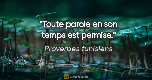 Proverbes tunisiens citation: "Toute parole en son temps est permise."