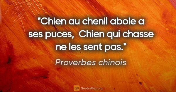 Proverbes chinois citation: "Chien au chenil aboie a ses puces,  Chien qui chasse ne les..."