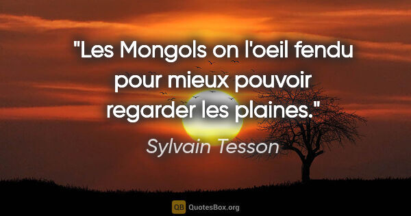 Sylvain Tesson citation: "Les Mongols on l'oeil fendu pour mieux pouvoir regarder les..."