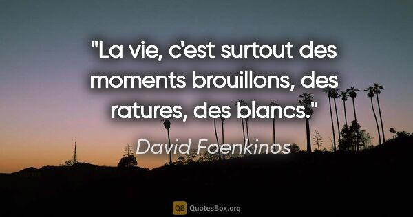 David Foenkinos citation: "La vie, c'est surtout des moments brouillons, des ratures, des..."