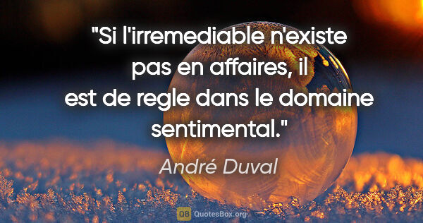 André Duval citation: "Si l'irremediable n'existe pas en affaires, il est de regle..."