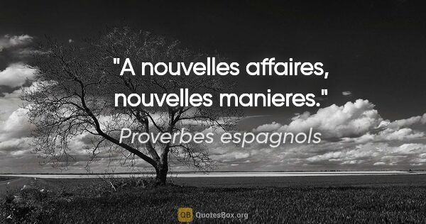 Proverbes espagnols citation: "A nouvelles affaires, nouvelles manieres."
