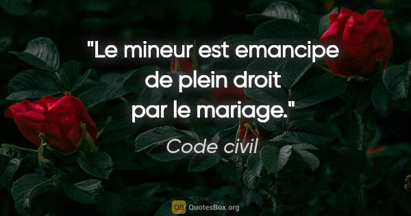 Code civil citation: "Le mineur est emancipe de plein droit par le mariage."