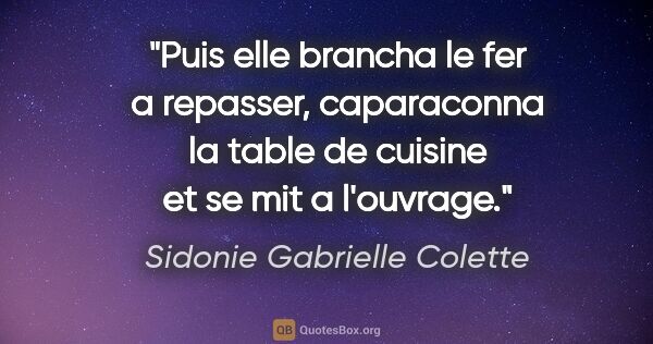 Sidonie Gabrielle Colette citation: "Puis elle brancha le fer a repasser, caparaconna la table de..."