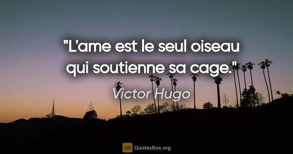 Victor Hugo citation: "L'ame est le seul oiseau qui soutienne sa cage."