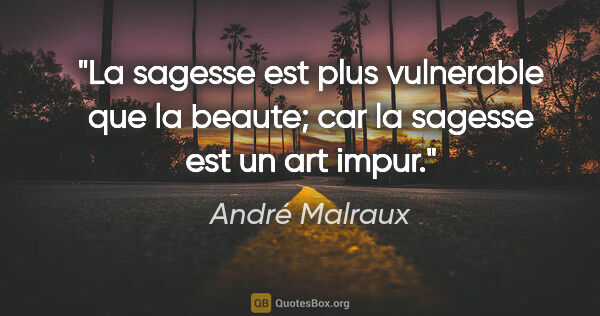 André Malraux citation: "La sagesse est plus vulnerable que la beaute; car la sagesse..."