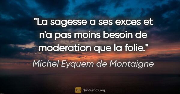 Michel Eyquem de Montaigne citation: "La sagesse a ses exces et n'a pas moins besoin de moderation..."