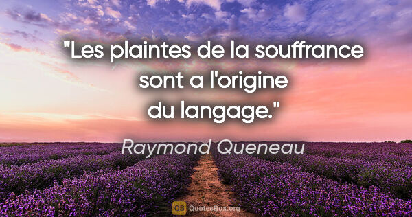 Raymond Queneau citation: "Les plaintes de la souffrance sont a l'origine du langage."