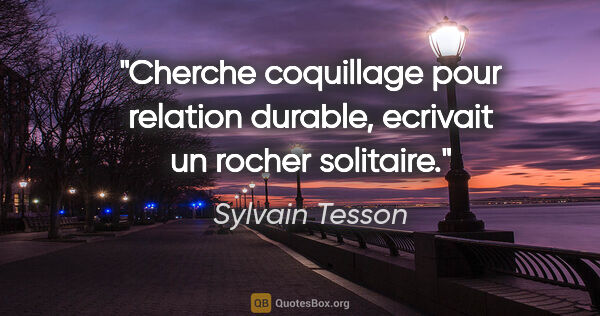 Sylvain Tesson citation: "«Cherche coquillage pour relation durable», ecrivait un rocher..."