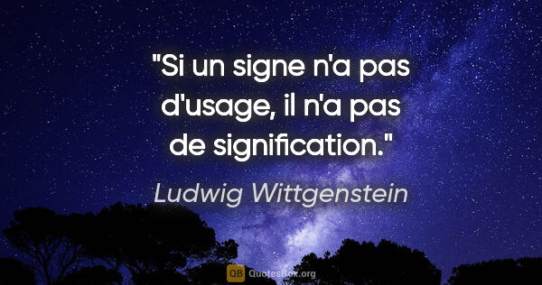 Ludwig Wittgenstein citation: "Si un signe n'a pas d'usage, il n'a pas de signification."