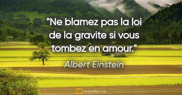 Albert Einstein citation: "Ne blamez pas la loi de la gravite si vous tombez en amour."