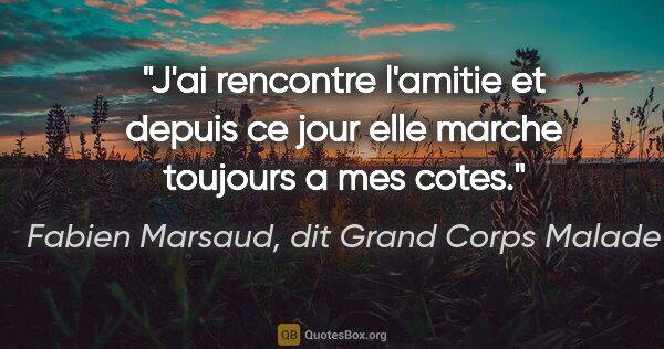 Fabien Marsaud, dit Grand Corps Malade citation: "J'ai rencontre l'amitie et depuis ce jour elle marche toujours..."