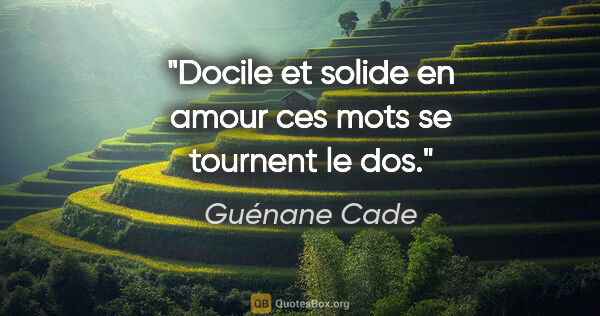 Guénane Cade citation: "Docile et solide en amour ces mots se tournent le dos."