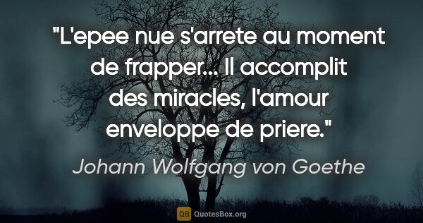 Johann Wolfgang von Goethe citation: "L'epee nue s'arrete au moment de frapper... Il accomplit des..."