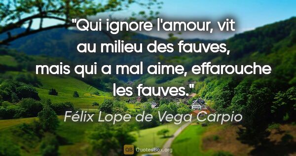 Félix Lope de Vega Carpio citation: "Qui ignore l'amour, vit au milieu des fauves, mais qui a mal..."