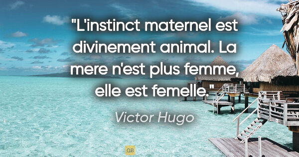 Victor Hugo citation: "L'instinct maternel est divinement animal. La mere n'est plus..."