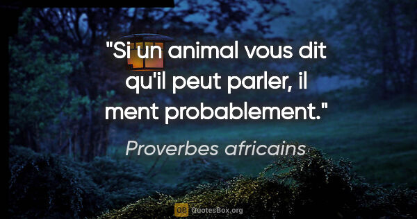 Proverbes africains citation: "Si un animal vous dit qu'il peut parler, il ment probablement."