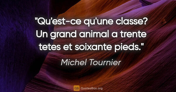 Michel Tournier citation: "Qu'est-ce qu'une classe? Un grand animal a trente tetes et..."