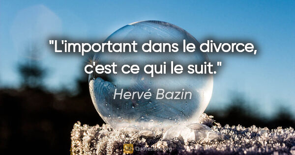 Hervé Bazin citation: "L'important dans le divorce, c'est ce qui le suit."