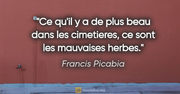 Francis Picabia citation: "Ce qu'il y a de plus beau dans les cimetieres, ce sont les..."