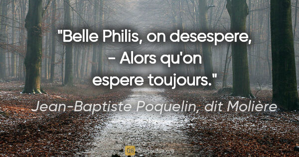 Jean-Baptiste Poquelin, dit Molière citation: "Belle Philis, on desespere, - Alors qu'on espere toujours."