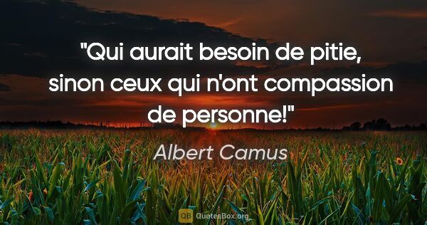 Albert Camus citation: "Qui aurait besoin de pitie, sinon ceux qui n'ont compassion de..."