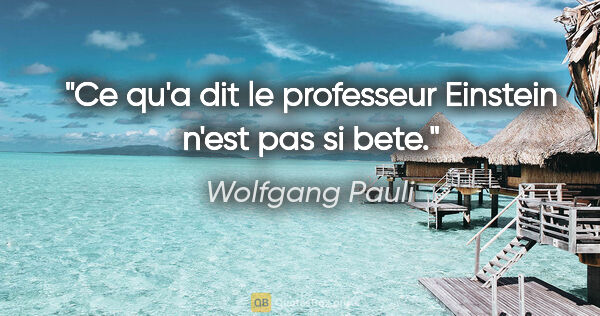 Wolfgang Pauli citation: "Ce qu'a dit le professeur Einstein n'est pas si bete."