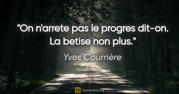 Yves Courrière citation: "On n'arrete pas le progres dit-on. La betise non plus."