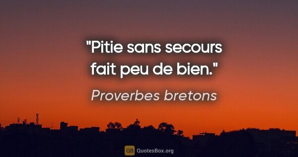 Proverbes bretons citation: "Pitie sans secours fait peu de bien."