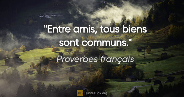 Proverbes français citation: "Entre amis, tous biens sont communs."