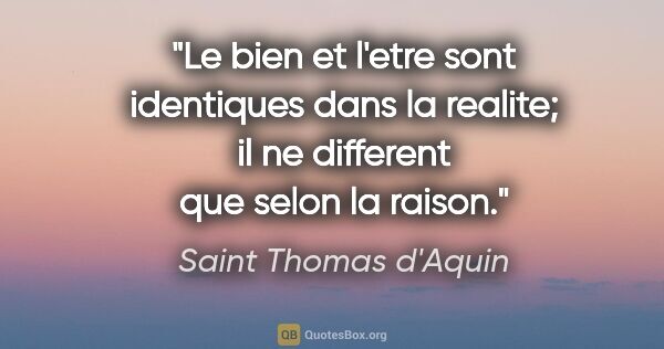 Saint Thomas d'Aquin citation: "Le bien et l'etre sont identiques dans la realite; il ne..."