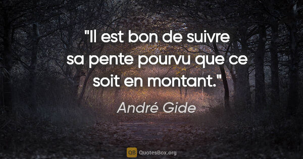 André Gide citation: "Il est bon de suivre sa pente pourvu que ce soit en montant."