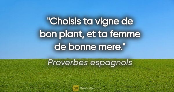 Proverbes espagnols citation: "Choisis ta vigne de bon plant, et ta femme de bonne mere."