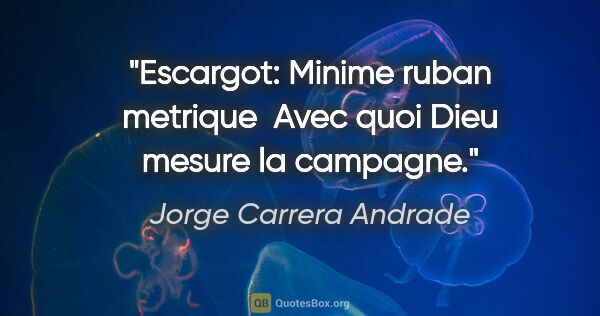 Jorge Carrera Andrade citation: "Escargot: Minime ruban metrique  Avec quoi Dieu mesure la..."