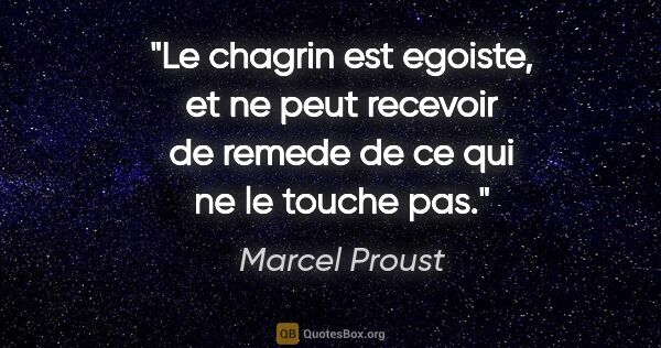 Marcel Proust citation: "Le chagrin est egoiste, et ne peut recevoir de remede de ce..."