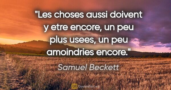 Samuel Beckett citation: "Les choses aussi doivent y etre encore, un peu plus usees, un..."
