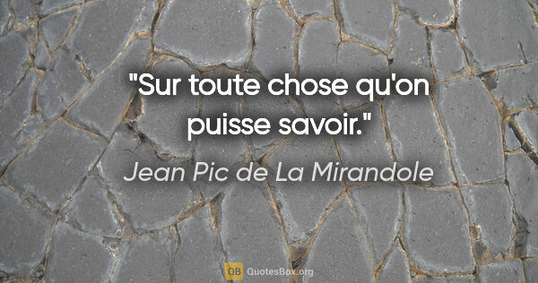 Jean Pic de La Mirandole citation: "Sur toute chose qu'on puisse savoir."