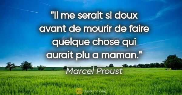 Marcel Proust citation: "Il me serait si doux avant de mourir de faire quelque chose..."