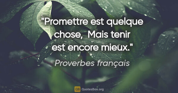 Proverbes français citation: "Promettre est quelque chose,  Mais tenir est encore mieux."
