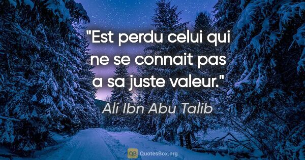 Ali Ibn Abu Talib citation: "Est perdu celui qui ne se connait pas a sa juste valeur."
