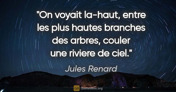 Jules Renard citation: "On voyait la-haut, entre les plus hautes branches des arbres,..."