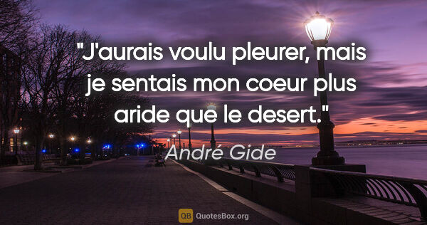 André Gide citation: "J'aurais voulu pleurer, mais je sentais mon coeur plus aride..."