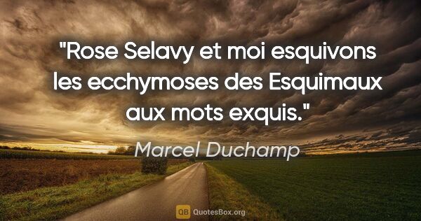 Marcel Duchamp citation: "Rose Selavy et moi esquivons les ecchymoses des Esquimaux aux..."